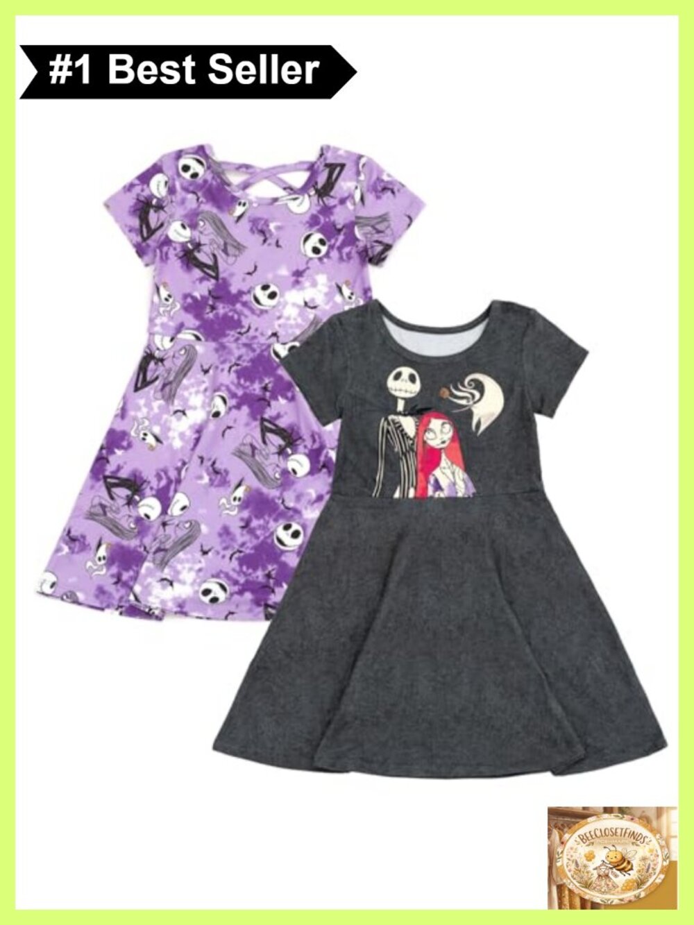 Disney Girls 2-Pack Skater Dress Set Short Sleeve Casual Fit & Flare